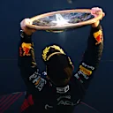 MELBOURNE, AUSTRALIA - APRIL 02: Race winner Max Verstappen of the Netherlands and Oracle Red Bull Racing celebrates on the podium during the F1 Grand Prix of Australia at Albert Park Grand Prix Circuit on April 02, 2023 in Melbourne, Australia. (Photo by Mario Renzi - Formula 1/Formula 1 via Getty Images)