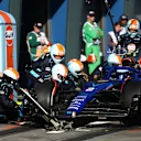 MELBOURNE, AUSTRALIA - APRIL 02: Logan Sargeant of United States driving the (2) Williams FW45 Mercedes makes a pitstop during the F1 Grand Prix of Australia at Albert Park Grand Prix Circuit on April 02, 2023 in Melbourne, Australia. (Photo by Dan Istitene - Formula 1/Formula 1 via Getty Images)