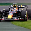 MELBOURNE, AUSTRALIA - MARCH 31: Max Verstappen of the Netherlands driving the (1) Oracle Red Bull Racing RB19 runs wide during practice ahead of the F1 Grand Prix of Australia at Albert Park Grand Prix Circuit on March 31, 2023 in Melbourne, Australia. (Photo by Peter Fox/Getty Images)