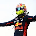 BAKU, AZERBAIJAN - APRIL 30: Race winner Sergio Perez of Mexico and Oracle Red Bull Racing celebrates in parc ferme during the F1 Grand Prix of Azerbaijan at Baku City Circuit on April 30, 2023 in Baku, Azerbaijan. (Photo by Mark Thompson/Getty Images)