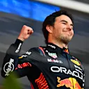 BAKU, AZERBAIJAN - APRIL 30: Race winner Sergio Perez of Mexico and Oracle Red Bull Racing celebrates in parc ferme during the F1 Grand Prix of Azerbaijan at Baku City Circuit on April 30, 2023 in Baku, Azerbaijan. (Photo by Dan Mullan - Formula 1/Formula 1 via Getty Images)