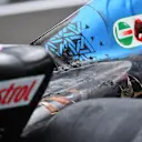 BAKU, AZERBAIJAN - APRIL 28: A detail shot of the fire damage on the car of Pierre Gasly of France and Alpine F1 during practice ahead of the F1 Grand Prix of Azerbaijan at Baku City Circuit on April 28, 2023 in Baku, Azerbaijan. (Photo by Dan Mullan - Formula 1/Formula 1 via Getty Images)