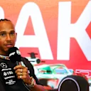 BAKU, AZERBAIJAN - APRIL 27: Lewis Hamilton of Great Britain and Mercedes talks in a press conference during previews ahead of the F1 Grand Prix of Azerbaijan at Baku City Circuit on April 27, 2023 in Baku, Azerbaijan. (Photo by Bryn Lennon/Getty Images)