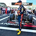 BAKU, AZERBAIJAN - APRIL 29: Sprint winner Sergio Perez of Mexico and Oracle Red Bull Racing celebrates in parc ferme  during the Sprint ahead of the F1 Grand Prix of Azerbaijan at Baku City Circuit on April 29, 2023 in Baku, Azerbaijan. (Photo by Dan Mullan - Formula 1/Formula 1 via Getty Images)
