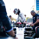 BAKU, AZERBAIJAN - APRIL 29: Nyck de Vries of Netherlands and Scuderia AlphaTauri prepares to drive on the grid during the Sprint ahead of the F1 Grand Prix of Azerbaijan at Baku City Circuit on April 29, 2023 in Baku, Azerbaijan. (Photo by Rudy Carezzevoli/Getty Images)