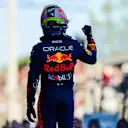 BAKU, AZERBAIJAN - APRIL 29: Sprint winner Sergio Perez of Mexico and Oracle Red Bull Racing celebrates in parc ferme during the Sprint ahead of the F1 Grand Prix of Azerbaijan at Baku City Circuit on April 29, 2023 in Baku, Azerbaijan. (Photo by Mario Renzi - Formula 1/Formula 1 via Getty Images)