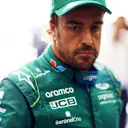 SPA, BELGIUM - JULY 29: Sprint Shootout 15th fastest qualifier Fernando Alonso of Spain and Aston Martin F1 Team looks on in the FIA garage during the Sprint Shootout ahead of the F1 Grand Prix of Belgium at Circuit de Spa-Francorchamps on July 29, 2023 in Spa, Belgium. (Photo by Dan Istitene - Formula 1/Formula 1 via Getty Images)