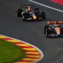 SPA, BELGIUM - JULY 29: Oscar Piastri of Australia driving the (81) McLaren MCL60 Mercedes leads Max Verstappen of the Netherlands driving the (1) Oracle Red Bull Racing RB19 during the Sprint ahead of the F1 Grand Prix of Belgium at Circuit de Spa-Francorchamps on July 29, 2023 in Spa, Belgium. (Photo by Dan Mullan/Getty Images)