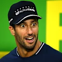 SAO PAULO, BRAZIL - NOVEMBER 02: Daniel Ricciardo of Australia and Scuderia AlphaTauri reacts in the Drivers Press Conference during previews ahead of the F1 Grand Prix of Brazil at Autodromo Jose Carlos Pace on November 02, 2023 in Sao Paulo, Brazil. (Photo by Clive Mason/Getty Images)