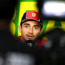 SAO PAULO, BRAZIL - NOVEMBER 02: Charles Leclerc of Monaco and Ferrari talks in the Drivers Press Conference during previews ahead of the F1 Grand Prix of Brazil at Autodromo Jose Carlos Pace on November 02, 2023 in Sao Paulo, Brazil. (Photo by Clive Mason/Getty Images)