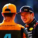 SAO PAULO, BRAZIL - NOVEMBER 04: Sprint winner Max Verstappen of the Netherlands and Oracle Red Bull Racing talks with Lando Norris of Great Britain and McLaren in parc ferme after the Sprint race ahead of the F1 Grand Prix of Brazil at Autodromo Jose Carlos Pace on November 04, 2023 in Sao Paulo, Brazil. (Photo by Dan Istitene - Formula 1/Formula 1 via Getty Images)