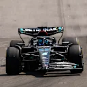 MONTREAL, QUEBEC - JUNE 18: George Russell of Great Britain driving the (63) Mercedes AMG Petronas F1 Team W14 with a broken front wing  after a crash on track with a broken front wing during the F1 Grand Prix of Canada at Circuit Gilles Villeneuve on June 18, 2023 in Montreal, Quebec. (Photo by Jared C. Tilton/Getty Images)