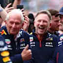 MONTREAL, QUEBEC - JUNE 18: Red Bull Racing Team Consultant Dr Helmut Marko, Red Bull Racing Team Principal Christian Horner and Adrian Newey, the Chief Technical Officer of Red Bull Racing and race winner Max Verstappen of the Netherlands and Oracle Red Bull Racing celebrate in parc ferme during the F1 Grand Prix of Canada at Circuit Gilles Villeneuve on June 18, 2023 in Montreal, Quebec. (Photo by Dan Istitene - Formula 1/Formula 1 via Getty Images)