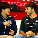 MONTREAL, QUEBEC - JUNE 15: Yuki Tsunoda of Japan and Scuderia AlphaTauri and Pierre Gasly of France and Alpine F1 talk in the Drivers Press Conference during previews ahead of the F1 Grand Prix of Canada at Circuit Gilles Villeneuve on June 15, 2023 in Montreal, Quebec. (Photo by Jared C. Tilton/Getty Images)