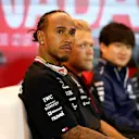 MONTREAL, QUEBEC - JUNE 15: Lewis Hamilton of Great Britain and Mercedes attends the Drivers Press Conference during previews ahead of the F1 Grand Prix of Canada at Circuit Gilles Villeneuve on June 15, 2023 in Montreal, Quebec. (Photo by Rudy Carezzevoli/Getty Images)