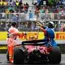 MONTREAL, QUEBEC - JUNE 17: The car of Carlos Sainz of Spain and Ferrari is recovered from the circuit after a crash during final practice ahead of the F1 Grand Prix of Canada at Circuit Gilles Villeneuve on June 17, 2023 in Montreal, Quebec. (Photo by Bryn Lennon - Formula 1/Formula 1 via Getty Images)