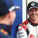 MONTREAL, QUEBEC - JUNE 17: Second placed qualifier Nico Hulkenberg of Germany and Haas F1 talks with Pole position qualifier Max Verstappen of the Netherlands and Oracle Red Bull Racing in parc ferme during qualifying ahead of the F1 Grand Prix of Canada at Circuit Gilles Villeneuve on June 17, 2023 in Montreal, Quebec. (Photo by Dan Istitene - Formula 1/Formula 1 via Getty Images)