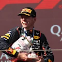 BUDAPEST, HUNGARY - JULY 23: Race winner Max Verstappen of the Netherlands and Oracle Red Bull Racing celebrates on the podium during the F1 Grand Prix of Hungary at Hungaroring on July 23, 2023 in Budapest, Hungary. (Photo by Peter Fox/Getty Images)