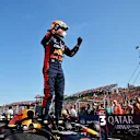 BUDAPEST, HUNGARY - JULY 23: Race winner Max Verstappen of the Netherlands and Oracle Red Bull Racing celebrates in parc ferme during the F1 Grand Prix of Hungary at Hungaroring on July 23, 2023 in Budapest, Hungary. (Photo by Dan Mullan/Getty Images)