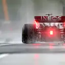 BUDAPEST, HUNGARY - JULY 21: George Russell of Great Britain driving the (63) Mercedes AMG Petronas F1 Team W14 in the rain  during practice ahead of the F1 Grand Prix of Hungary at Hungaroring on July 21, 2023 in Budapest, Hungary. (Photo by Peter Fox/Getty Images)