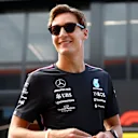 MONZA, ITALY - SEPTEMBER 01: George Russell of Great Britain and Mercedes walks in the Paddock prior to practice ahead of the F1 Grand Prix of Italy at Autodromo Nazionale Monza on September 01, 2023 in Monza, Italy. (Photo by Bryn Lennon - Formula 1/Formula 1 via Getty Images)
