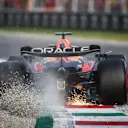 MONZA, ITALY - SEPTEMBER 02: Max Verstappen of the Netherlands driving the (1) Oracle Red Bull Racing RB19 kicks up gravel during qualifying ahead of the F1 Grand Prix of Italy at Autodromo Nazionale Monza on September 02, 2023 in Monza, Italy. (Photo by Ryan Pierse/Getty Images)
