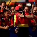 MONZA, ITALY - SEPTEMBER 02: Pole position qualifier Carlos Sainz of Spain and Ferrari celebrates in parc ferme during qualifying ahead of the F1 Grand Prix of Italy at Autodromo Nazionale Monza on September 02, 2023 in Monza, Italy. (Photo by Mario Renzi - Formula 1/Formula 1 via Getty Images)