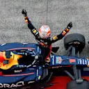 SUZUKA, JAPAN - SEPTEMBER 24: Race winner Max Verstappen of the Netherlands and Oracle Red Bull Racing celebrates in parc ferme during the F1 Grand Prix of Japan at Suzuka International Racing Course on September 24, 2023 in Suzuka, Japan. (Photo by Rudy Carezzevoli/Getty Images)