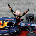 SUZUKA, JAPAN - SEPTEMBER 24: Race winner Max Verstappen of the Netherlands and Oracle Red Bull Racing celebrates in parc ferme during the F1 Grand Prix of Japan at Suzuka International Racing Course on September 24, 2023 in Suzuka, Japan. (Photo by Rudy Carezzevoli/Getty Images)