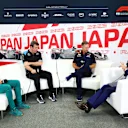 SUZUKA, JAPAN - SEPTEMBER 22: Mike Krack, Team Principal of the Aston Martin F1 Team, Bruno Famin, Interim Team Principal of Alpine F1 and Red Bull Racing Team Principal Christian Horner attend the Team Principals Press Conference during practice ahead of the F1 Grand Prix of Japan at Suzuka International Racing Course on September 22, 2023 in Suzuka, Japan. (Photo by Dan Istitene/Getty Images)