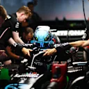 SUZUKA, JAPAN - SEPTEMBER 22: George Russell of Great Britain and Mercedes climbs out of his car in the garage during practice ahead of the F1 Grand Prix of Japan at Suzuka International Racing Course on September 22, 2023 in Suzuka, Japan. (Photo by Dan Istitene - Formula 1/Formula 1 via Getty Images)