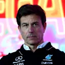 LAS VEGAS, NEVADA - NOVEMBER 16: Mercedes GP Executive Director Toto Wolff looks on in the Team Principals Press Conference during practice ahead of the F1 Grand Prix of Las Vegas at Las Vegas Strip Circuit on November 16, 2023 in Las Vegas, Nevada. (Photo by Dan Istitene/Getty Images)