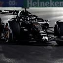 LAS VEGAS, NEVADA - NOVEMBER 17: Valtteri Bottas of Finland driving the (77) Alfa Romeo F1 C43 Ferrari on track during practice ahead of the F1 Grand Prix of Las Vegas at Las Vegas Strip Circuit on November 17, 2023 in Las Vegas, Nevada. (Photo by Chris Graythen/Getty Images)