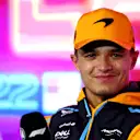 LAS VEGAS, NEVADA - NOVEMBER 15: Lando Norris of Great Britain and McLaren looks on in the Drivers Press Conference  during previews ahead of the F1 Grand Prix of Las Vegas at Las Vegas Strip Circuit on November 15, 2023 in Las Vegas, Nevada. (Photo by Dan Istitene/Getty Images)