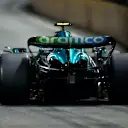 LAS VEGAS, NEVADA - NOVEMBER 18: Fernando Alonso of Spain driving the (14) Aston Martin AMR23 Mercedes on track during qualifying ahead of the F1 Grand Prix of Las Vegas at Las Vegas Strip Circuit on November 18, 2023 in Las Vegas, Nevada. (Photo by Chris Graythen/Getty Images)