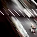 LAS VEGAS, NEVADA - NOVEMBER 18: Oscar Piastri of Australia driving the (81) McLaren MCL60 Mercedes leads Kevin Magnussen of Denmark driving the (20) Haas F1 VF-23 Ferrari on track as seen from the McLaren VISTA during the F1 Grand Prix of Las Vegas at Las Vegas Strip Circuit on November 18, 2023 in Las Vegas, Nevada. (Photo by Jared C. Tilton - Formula 1/Formula 1 via Getty Images)