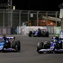 LAS VEGAS, NEVADA - NOVEMBER 18: Esteban Ocon of France driving the (31) Alpine F1 A523 Renault and Pierre Gasly of France driving the (10) Alpine F1 A523 Renault battle for track position on track during the F1 Grand Prix of Las Vegas at Las Vegas Strip Circuit on November 18, 2023 in Las Vegas, Nevada. (Photo by Chris Graythen/Getty Images)