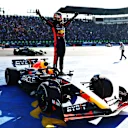 MEXICO CITY, MEXICO - OCTOBER 29: Race winner Max Verstappen of the Netherlands and Oracle Red Bull Racing celebrates on his car in parc ferme the F1 Grand Prix of Mexico at Autodromo Hermanos Rodriguez on October 29, 2023 in Mexico City, Mexico. (Photo by Dan Istitene - Formula 1/Formula 1 via Getty Images)