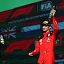 MEXICO CITY, MEXICO - OCTOBER 29: Third placed Charles Leclerc of Monaco and Ferrari celebrates on the podium after the F1 Grand Prix of Mexico at Autodromo Hermanos Rodriguez on October 29, 2023 in Mexico City, Mexico. (Photo by Dan Istitene - Formula 1/Formula 1 via Getty Images)