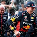 MEXICO CITY, MEXICO - OCTOBER 29: Race winner Max Verstappen of the Netherlands and Oracle Red Bull Racing and the Red Bull Racing team celebrate after the F1 Grand Prix of Mexico at Autodromo Hermanos Rodriguez on October 29, 2023 in Mexico City, Mexico. (Photo by Jared C. Tilton/Getty Images)
