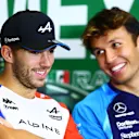 MEXICO CITY, MEXICO - OCTOBER 26: Pierre Gasly of France and Alpine F1 and Alexander Albon of Thailand and Williams talk in the Drivers Press Conference  during previews ahead of the F1 Grand Prix of Mexico at Autodromo Hermanos Rodriguez on October 26, 2023 in Mexico City, Mexico. (Photo by Dan Istitene/Getty Images)