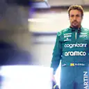 MEXICO CITY, MEXICO - OCTOBER 28: Fourteenth placed qualifier Fernando Alonso of Spain and Aston Martin F1 Team looks on in the FIA Garage during qualifying ahead of the F1 Grand Prix of Mexico at Autodromo Hermanos Rodriguez on October 28, 2023 in Mexico City, Mexico. (Photo by Dan Istitene - Formula 1/Formula 1 via Getty Images)