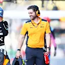 MEXICO CITY, MEXICO - OCTOBER 28: 19th placed qualifier Lando Norris of Great Britain and McLaren walks in the Pitlane during qualifying ahead of the F1 Grand Prix of Mexico at Autodromo Hermanos Rodriguez on October 28, 2023 in Mexico City, Mexico. (Photo by Dan Istitene - Formula 1/Formula 1 via Getty Images)