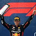 MIAMI, FLORIDA - MAY 07: Race winner Max Verstappen of the Netherlands and Oracle Red Bull Racing celebrates on the podium during the F1 Grand Prix of Miami at Miami International Autodrome on May 07, 2023 in Miami, Florida. (Photo by Clive Mason - Formula 1/Formula 1 via Getty Images)