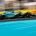 MIAMI, FLORIDA - MAY 05: Fernando Alonso of Spain driving the (14) Aston Martin AMR23 Mercedes on track during practice ahead of the F1 Grand Prix of Miami at Miami International Autodrome on May 05, 2023 in Miami, Florida. (Photo by Chris Graythen/Getty Images)