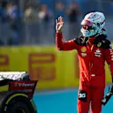 MIAMI, FLORIDA - MAY 05: Charles Leclerc of Monaco and Ferrari waves to the crowd after crashing during practice ahead of the F1 Grand Prix of Miami at Miami International Autodrome on May 05, 2023 in Miami, Florida. (Photo by Rudy Carezzevoli/Getty Images)