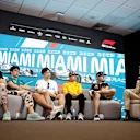 MIAMI, FLORIDA - MAY 04: The Drivers Press Conference with Nico Hulkenberg of Germany and Haas F1, Lance Stroll of Canada and Aston Martin F1 Team, Zhou Guanyu of China and Alfa Romeo F1, Lando Norris of Great Britain and McLaren and Max Verstappen of the Netherlands and Oracle Red Bull Racing during previews ahead of the F1 Grand Prix of Miami at Miami International Autodrome on May 04, 2023 in Miami, Florida. (Photo by Jared C. Tilton/Getty Images)