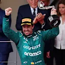 MONTE-CARLO, MONACO - MAY 28: Second placed Fernando Alonso of Spain and Aston Martin F1 Team celebrates on the podium during the F1 Grand Prix of Monaco at Circuit de Monaco on May 28, 2023 in Monte-Carlo, Monaco. (Photo by Ryan Pierse/Getty Images)