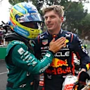 MONTE-CARLO, MONACO - MAY 28: Race winner Max Verstappen of the Netherlands and Oracle Red Bull Racing and Second placed Fernando Alonso of Spain and Aston Martin F1 Team celebrate in parc ferme during the F1 Grand Prix of Monaco at Circuit de Monaco on May 28, 2023 in Monte-Carlo, Monaco. (Photo by Mark Thompson/Getty Images)