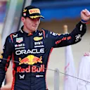 MONTE-CARLO, MONACO - MAY 28: Race winner Max Verstappen of the Netherlands and Oracle Red Bull Racing celebrates on the podium during the F1 Grand Prix of Monaco at Circuit de Monaco on May 28, 2023 in Monte-Carlo, Monaco. (Photo by Bryn Lennon - Formula 1/Formula 1 via Getty Images)